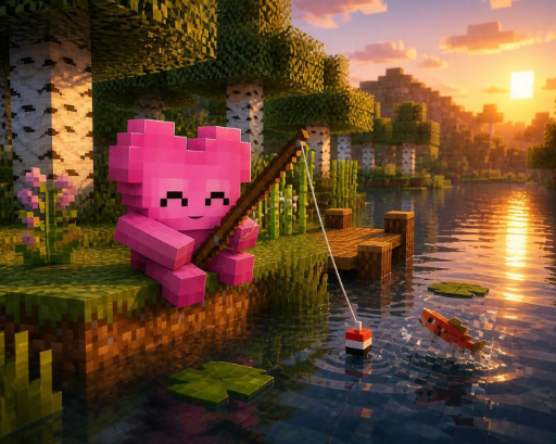 Pink Dot fishing beside a lake
