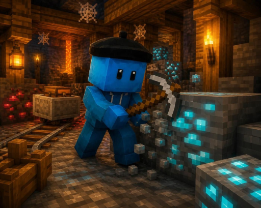 Blue Dot mining in a block-style cave